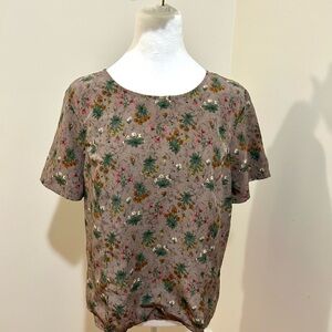 Possessed Floral Short Sleeve Top - Brown and Green